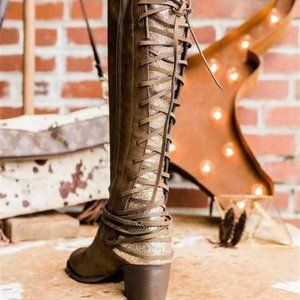 Laced & Loaded Shimmer Lace Up Boots Size 8